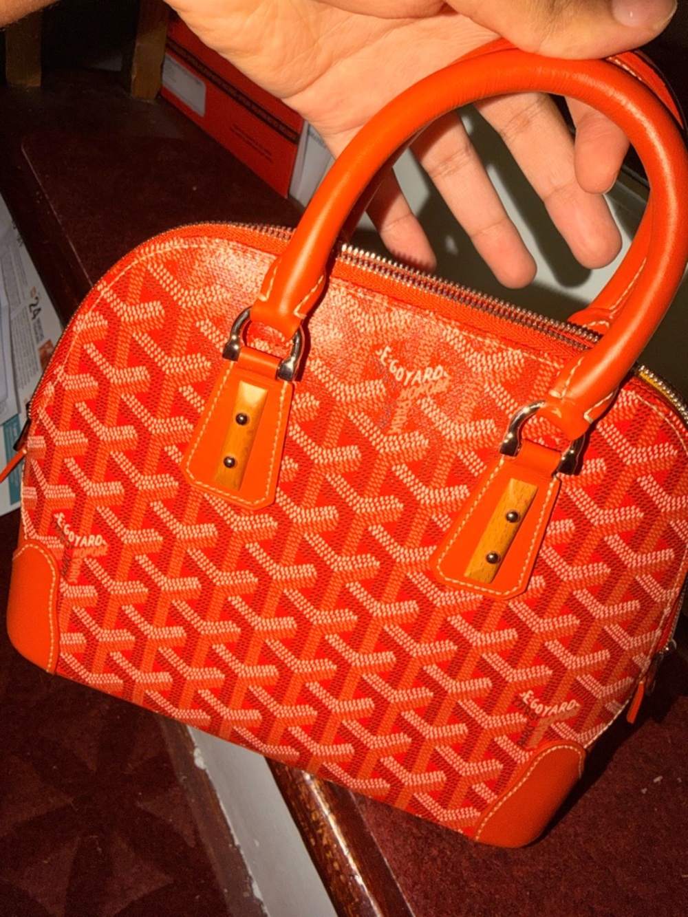 Goyard Orange Double-Zip handbag with Silver Hardware - Picture 5 of 9